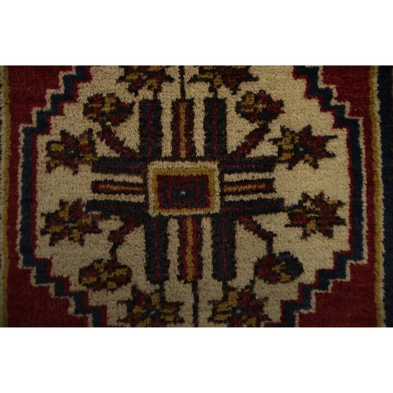 Hand Knotted Oriental 100% Wool Carpet Transitional Geometric Navy Blue & Blues Anatolian Area Rug - 2' 10'' X 1' 9''