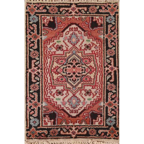Geometric Heriz Serapi Oriental Rug Hand-Knotted Beige Wool Carpet - 2'0"x 3'0"