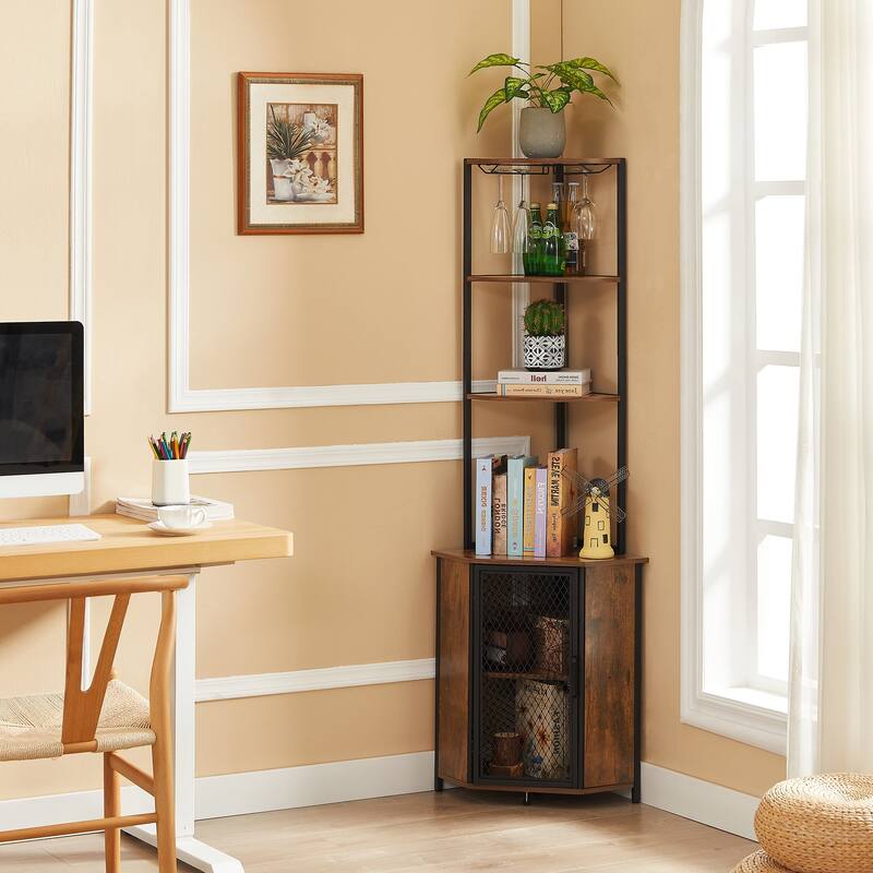 VECELO 5-Tier Corner Cabinet, Tall Storage Shelf, Bookshelf Display Shelves Rack for Living Room, Kitchen, Balcony, Small Space