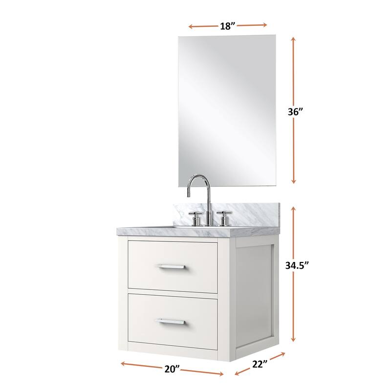 Single Bathroom Vanity 20" W x 18" D, Acrylic Countertop, 18" Frameless Mirror, Chrome Gooseneck Faucet Set