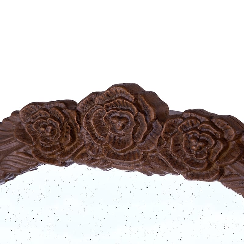 23" x 42" Hand Carved Rose Antique Wood Arch Wall Mirror