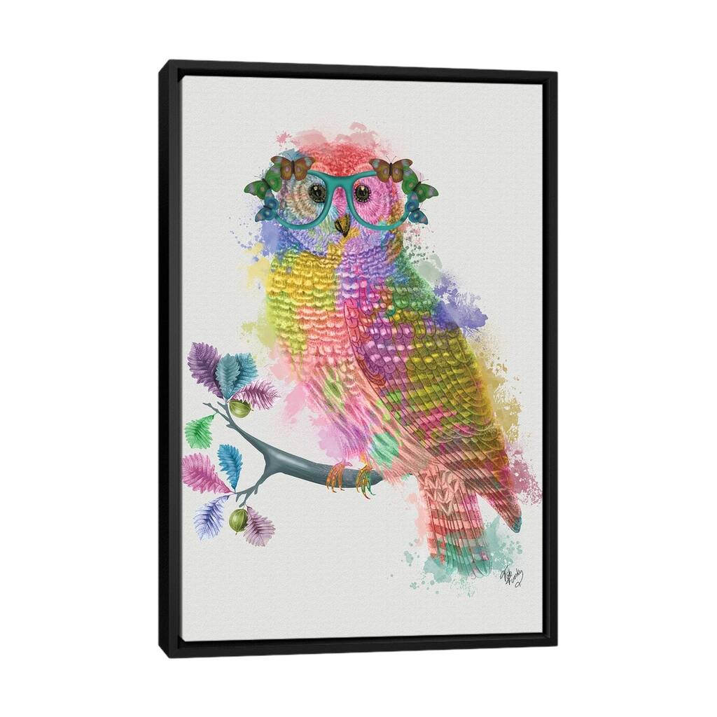 iCanvas "Rainbow Splash Owl" by Fab Funky Framed Canvas Print