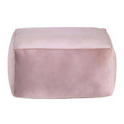 Cerra Pink Velvet Square Pouf 23.6" x 23.6" x 11.81"