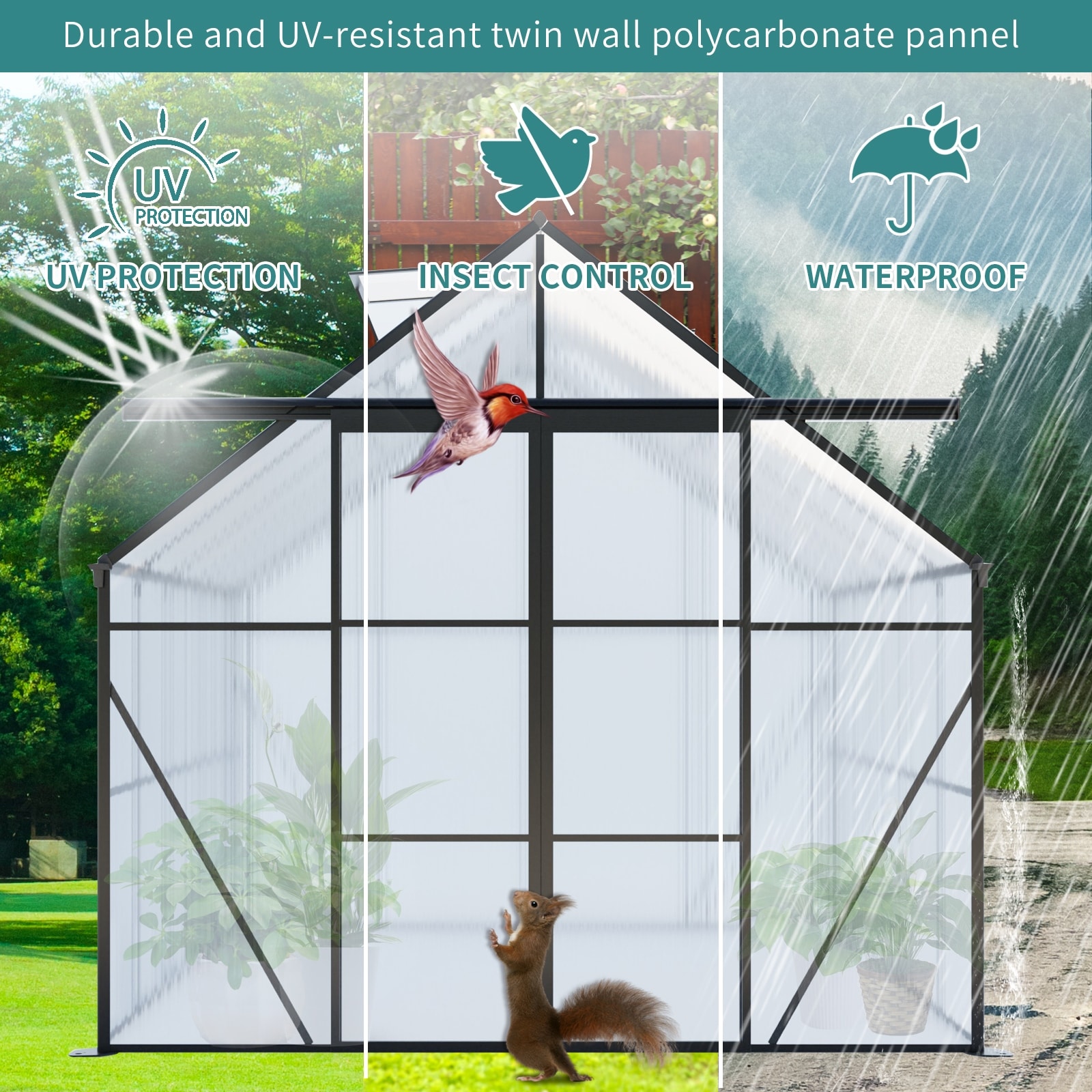 GDF Studio - Kensington Outdoor Aluminum Polycarbonate Greenhouse