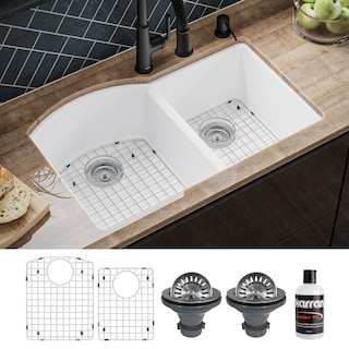 Karran Undermount Quartz 32 in. 60/40 Double Bowl Kitchen Sink Kit