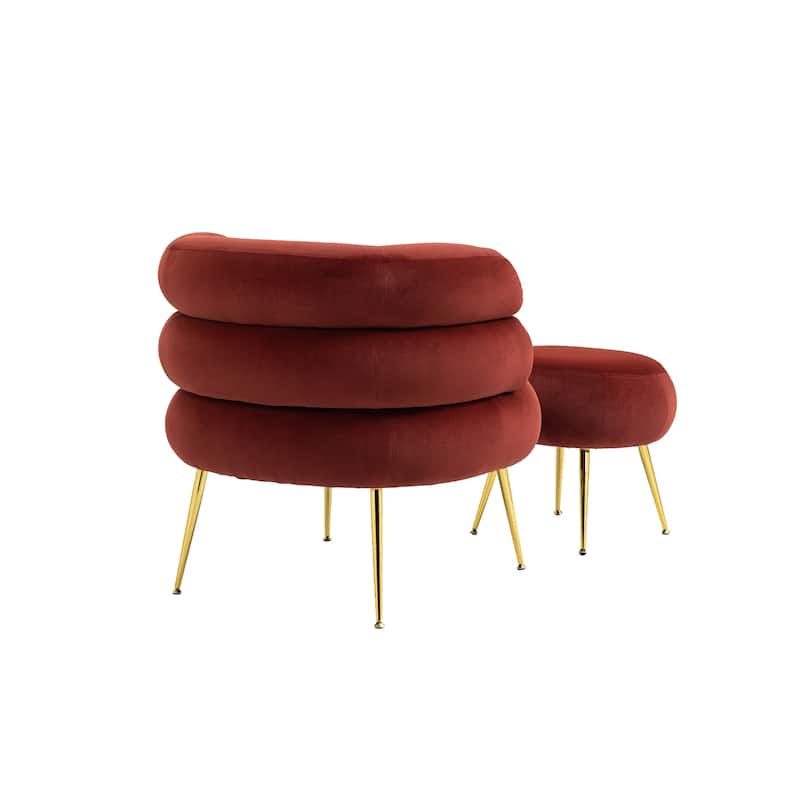 Velvet Upholstered Tubulous Accent Chair With Ottoman