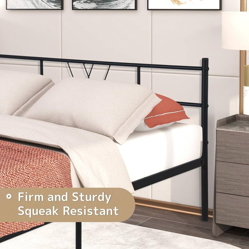 Twin Size Metal Platform Bed Frame with Headboard Footboard, Heavy Duty Steel Slat Support, Easy Assembly Mattress Foundation