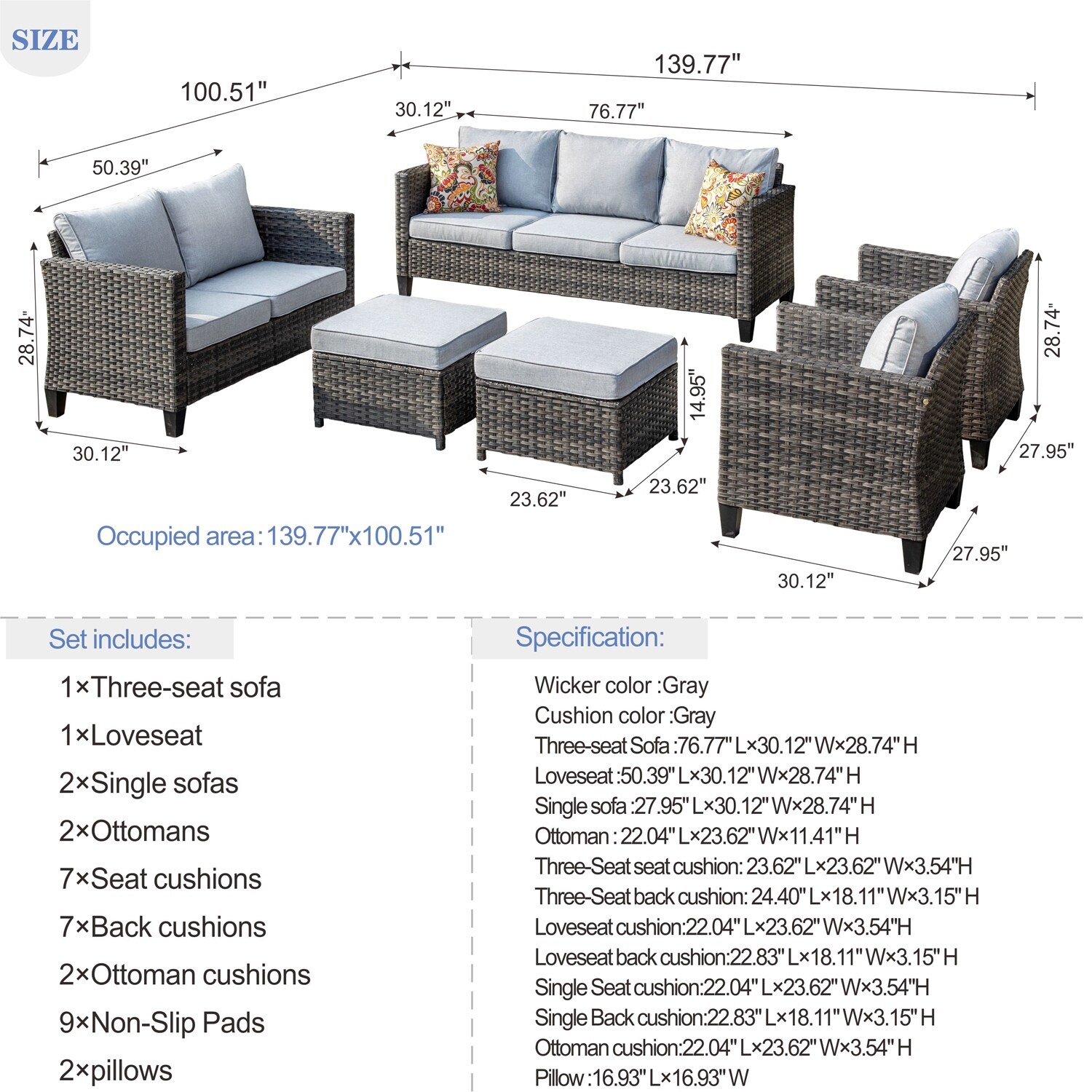 OVIOS 6-piece Patio Wicker Furniture Loveseat Conversation - Picture 21 of 29