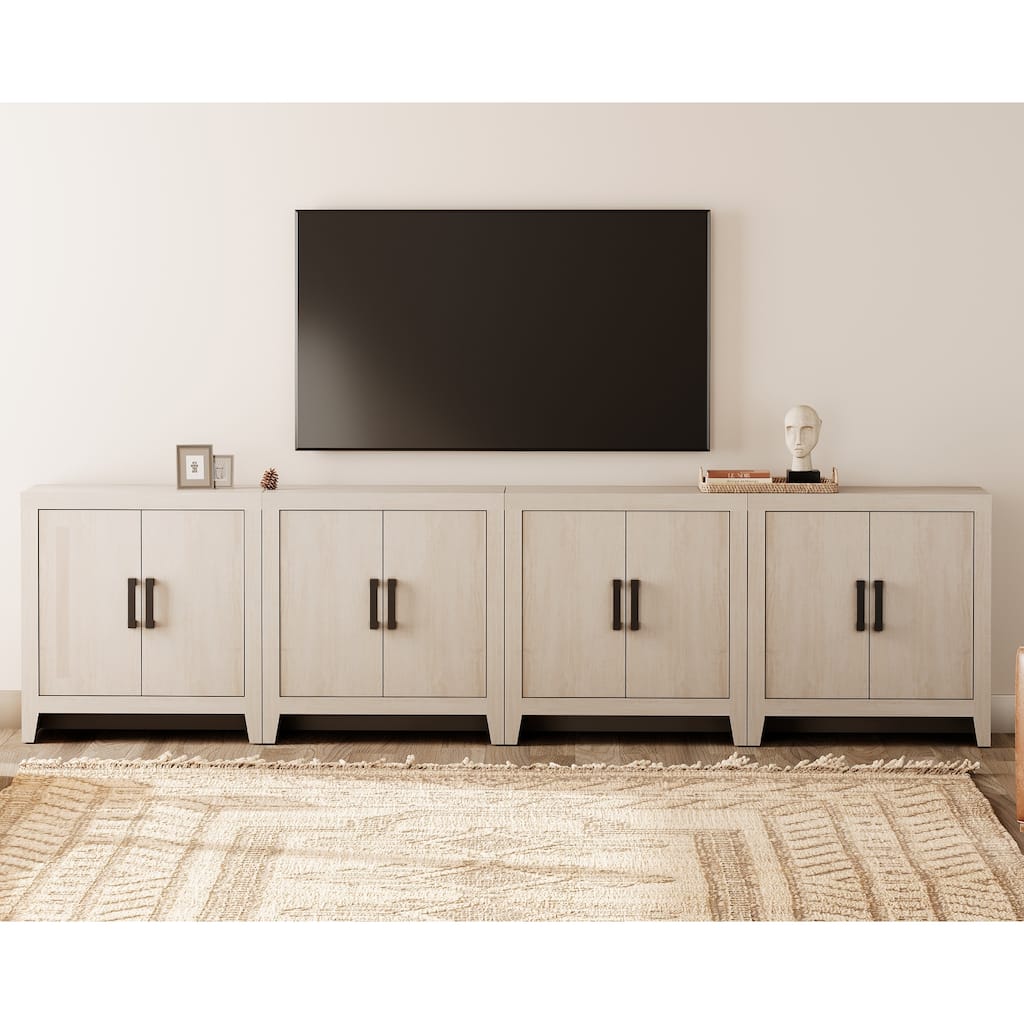 WAMPAT 124" Wide Modern Farmhouse TV Stand, Large Entertainment Center with 4 Cabinets, Adjustable Shelves & Doors