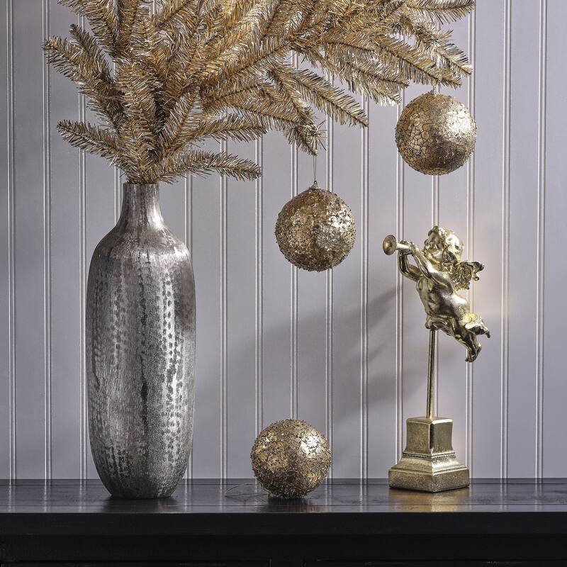 4.5" Beaded Crackle Metallic Ball Ornament Set of 3