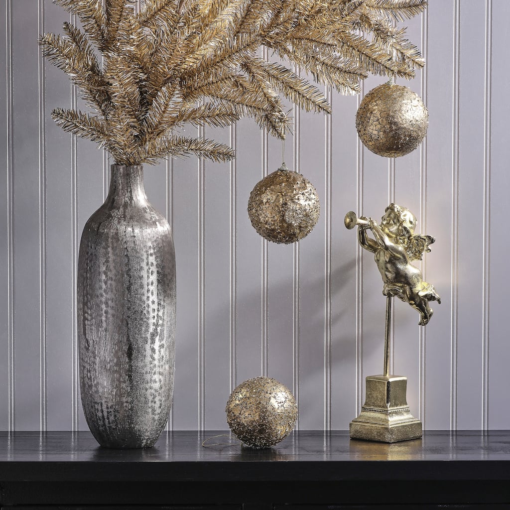 4.5" Beaded Crackle Metallic Ball Ornament Set of 3