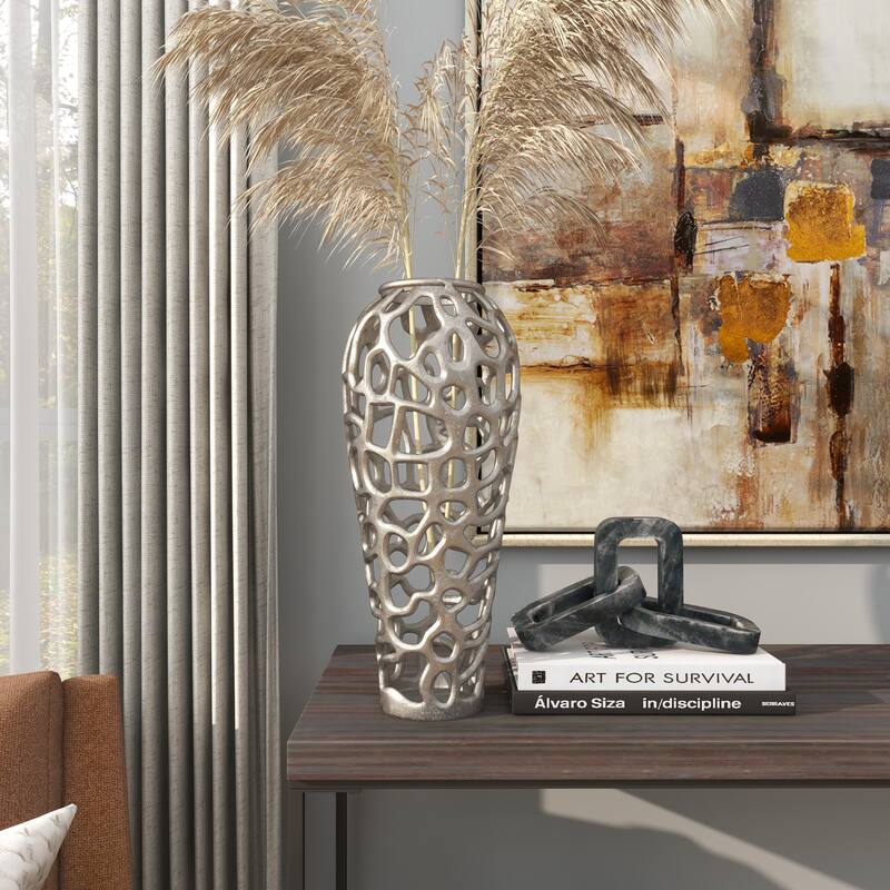 Gold Aluminum Metal Cutout Coral Decorative Vase