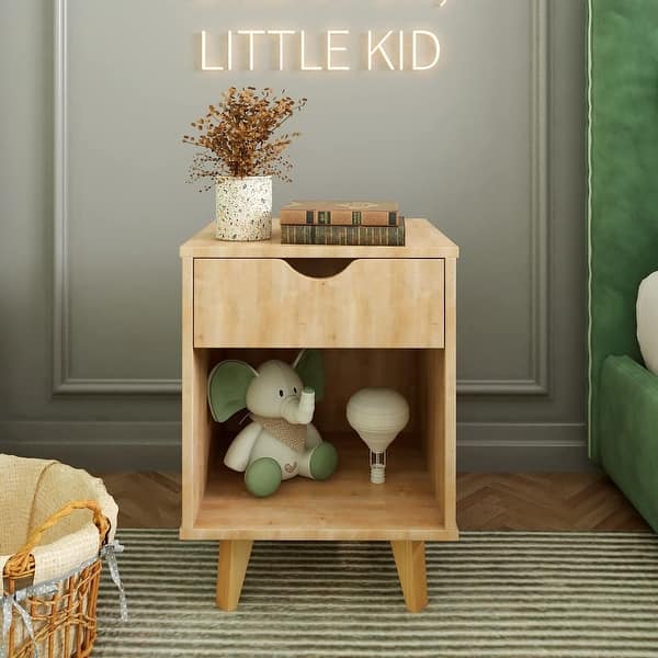 Mid Century Modern Nightstand With Storage niche - Oak