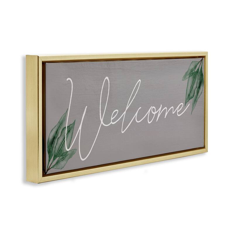 Stupell Welcome on Grey with Herbs Framed Floater Canvas Wall Art Design By Lil' Rue