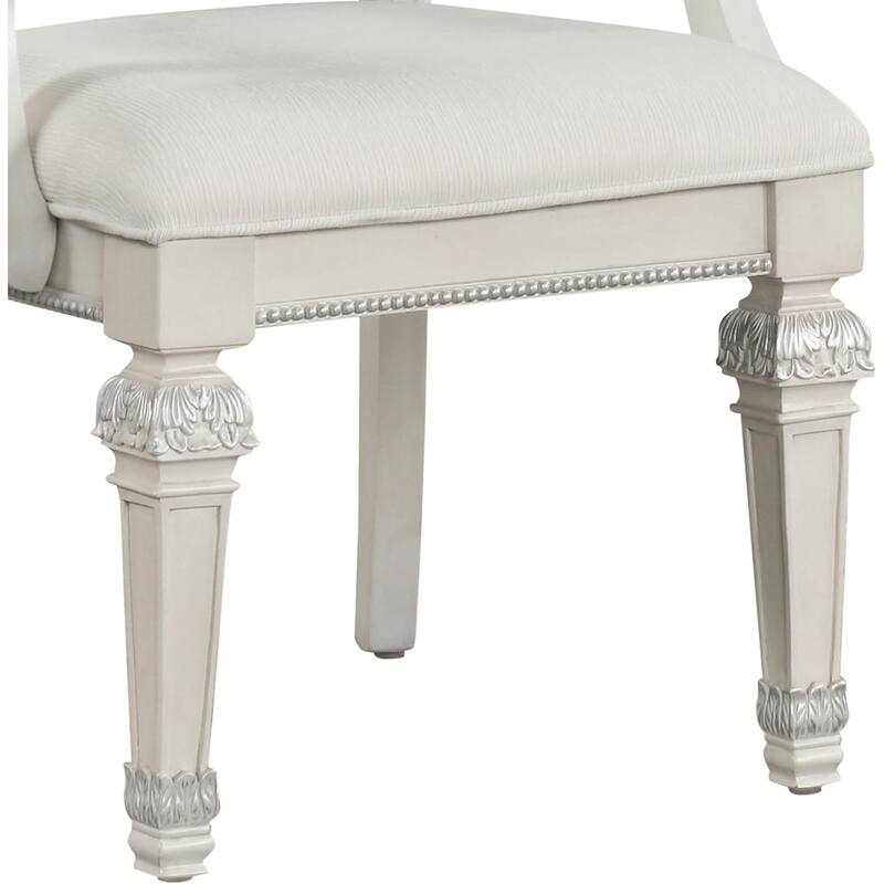 Formal Dining Arm Chairs Set Tufted Ivory Finish