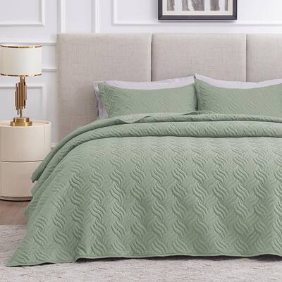 Twin Quilt Bedding Set Sage Bedspreads - Soft Bed Summer Quilt Lightweight Microfiber Bedspread Wave Pattern Bedding Coverlet