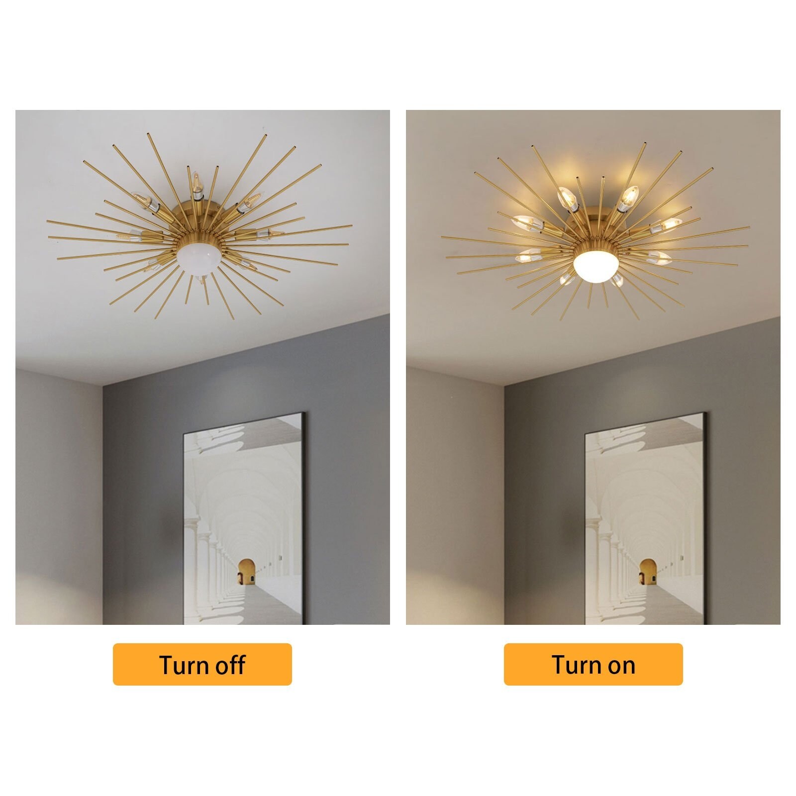 Semi Flush Mount Ceiling Fixture Golden Glam Light Fixture - 8
