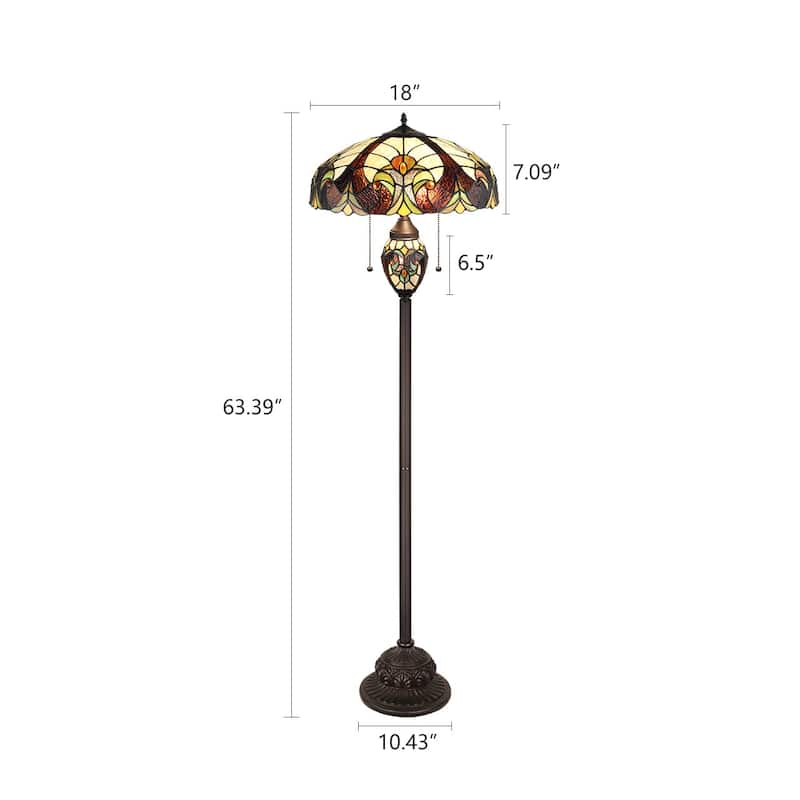 Victorian Tiffany-Style 3-Light Antique Dark Bronze Double Lit Floor Lamp 18" Shade - 18