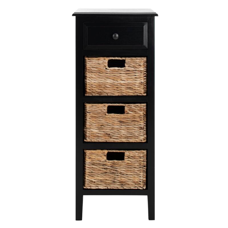 SAFAVIEH Hermine Distressed Black 4-Drawer Storage Side Table - 15" x 11.8" x 35.8" - 15Wx12Dx36H - Distressed  Black