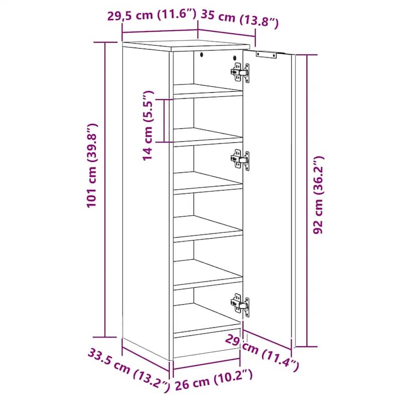 vidaXL Shoe Cabinet Engineered Wood Medium Shoe Cabinet - 13.8 x 11.8 x 39.4 in