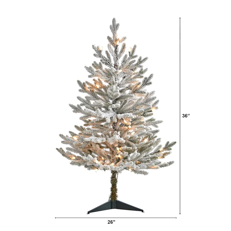 3ft. Flocked Fir Artificial Christmas Tree with 200 Warm White Lights & 481 Branches - Compact Winter Holiday X-Mas Tree