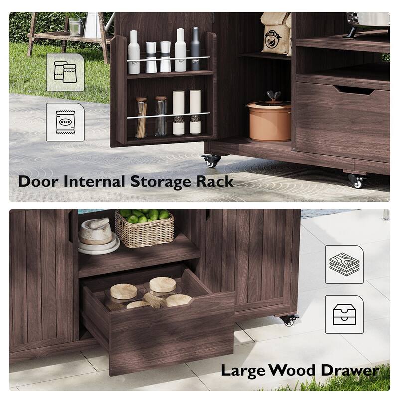 Modular Outdoor BBQ Grill Cart with Stainless Steel Worktop, Storage Cabinet, Paper Towel Rack & Spice Rack