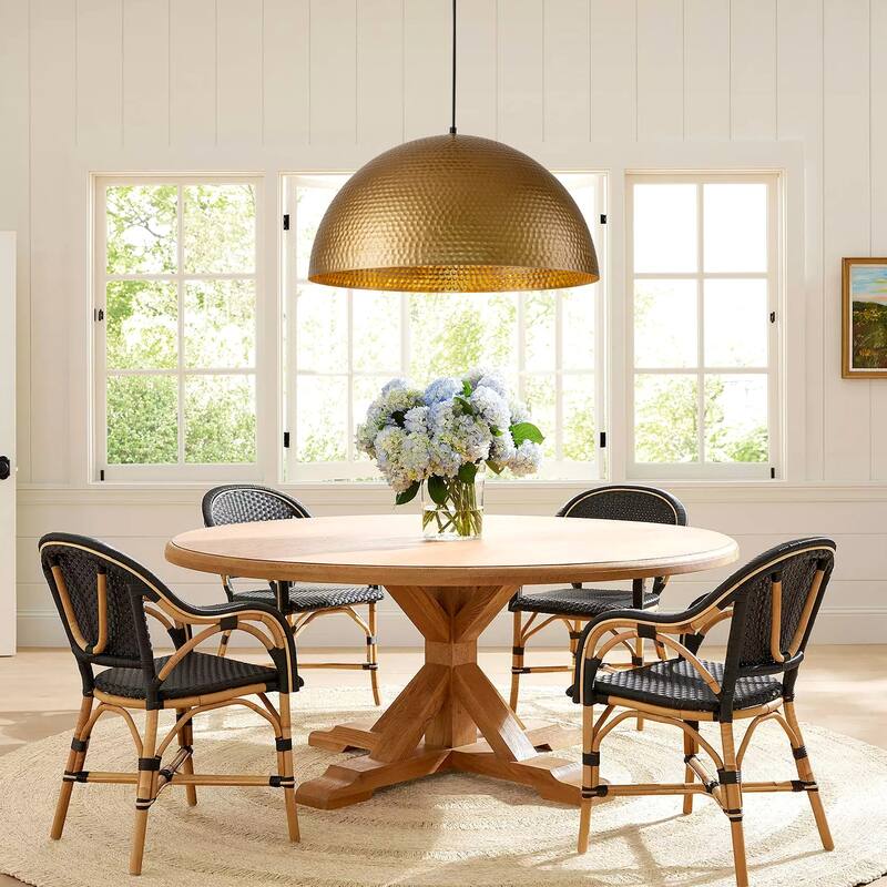 1-Light Industrial Farmhouse Oversized Pendant Gold Leaf Hammered Semi-Sphere Dome Pendant Light for Kitchen Island