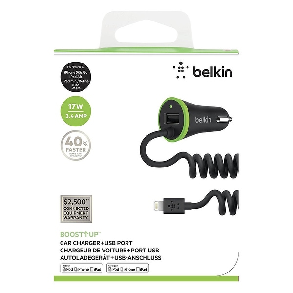 Belkin F8j154bt04 Blk Boost Up Universal Car Charger With Lightning Cable Belkin F8j154bt04 Blk Boost Up Universal Car Charger With Lightning Cable