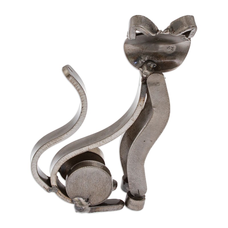 Novica Handmade Little Feline Upcycled Metal Sculpture