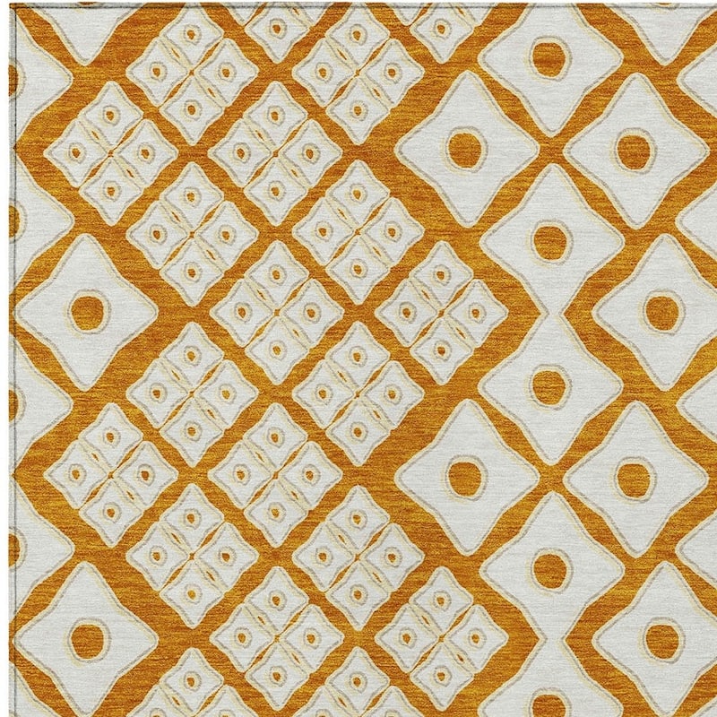 Orange And Ivory Geometric Washable Indoor Outdoor Area Rug - 3' x 5'