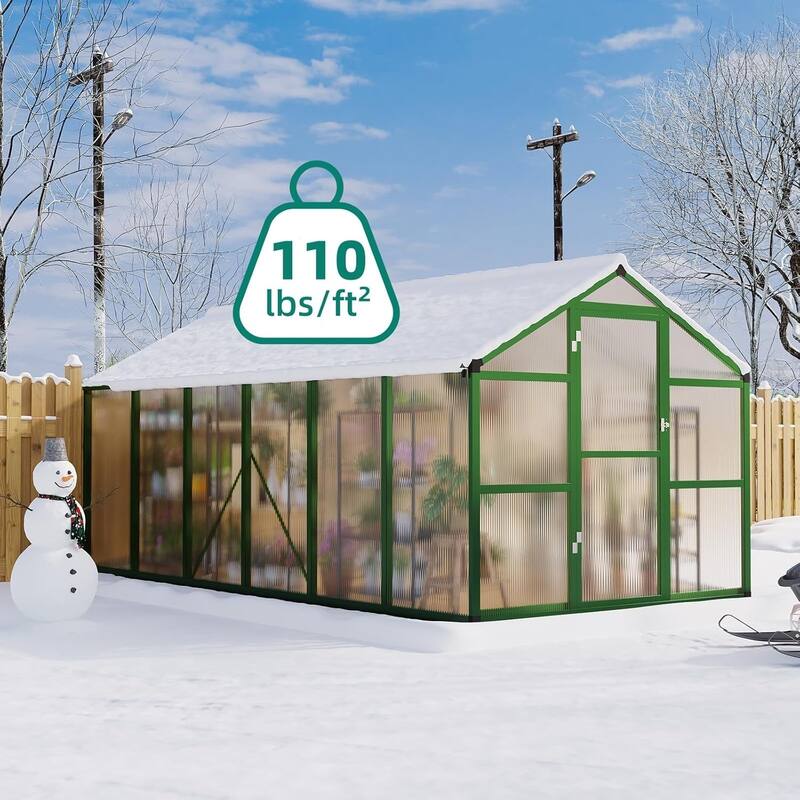 8x12 Ft Large Walk-In Outdoor Greenhouse Ideal For Winter Gardening In Backyard, Patio, And Lawn，Green - 8 x 12FT