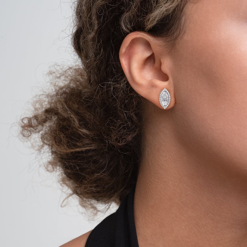 Auriya 14k Gold Lab Grown Halo Marquise Diamond Stud Earrings 0.50 to 8.00 ct. tw. Push-Back (F-G VS) - White