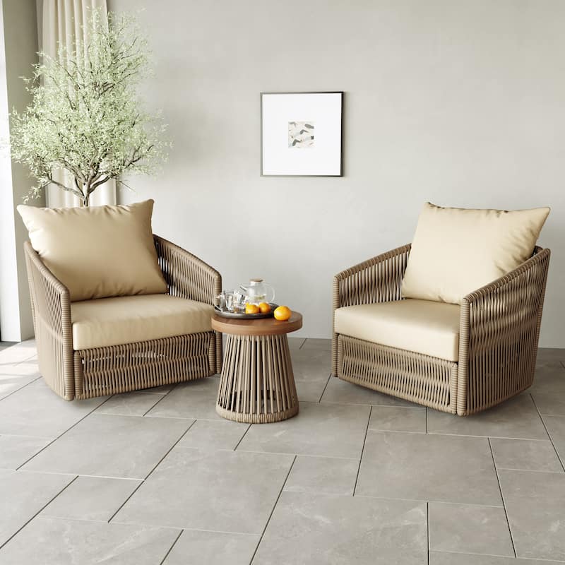 3-piece Cushioned Swivel Patio Wicker Furniture Set Outdoor Rattan Bistro Set
