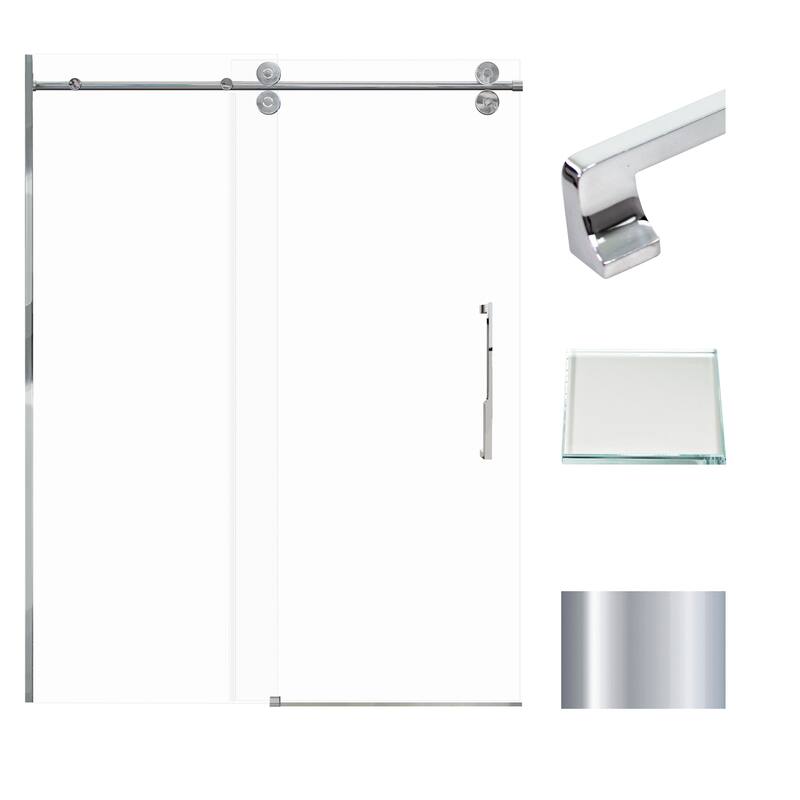 Teegan 59 in. W x 80 in. H Sliding Semi Frameless Shower Door with Fixed Panel with Clear Glass - 56.5-59-in W x 80-in H