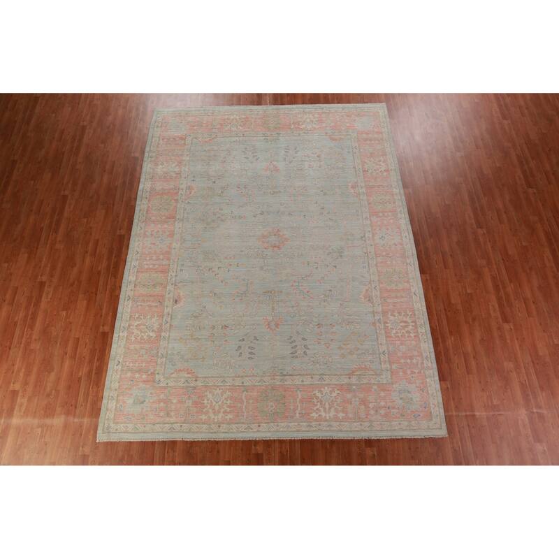 Hand Knotted Oriental 100% Wool Carpet Transitional All-Over Navy Blue & Blues Oushak Area Rug - 12' 0'' X 9' 0''