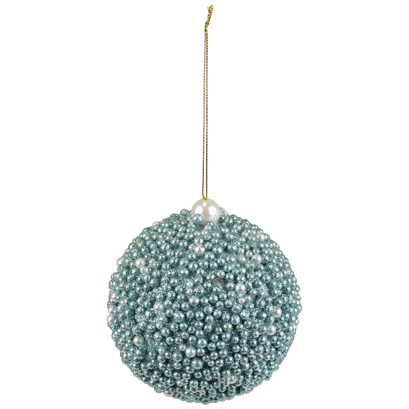 4" Seafoam Green Glitter Beaded Christmas Ball Ornament