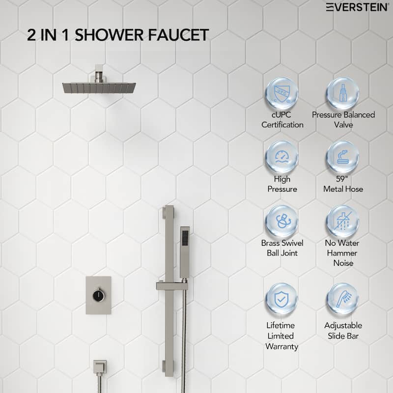 Slide Bar High-Pressure Balancing Shower System 10" Rainfall Shower Head with Handheld Shower