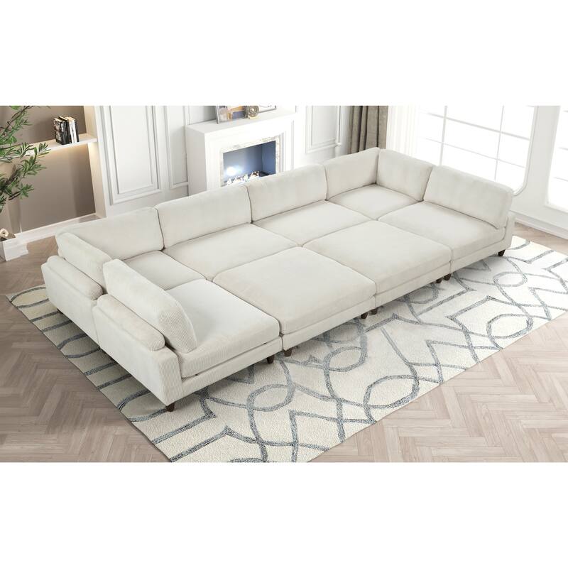 Furniture of America Sienta Modern 8-Piece Corduroy Modular Sectional with 2 Ottomans - Beige