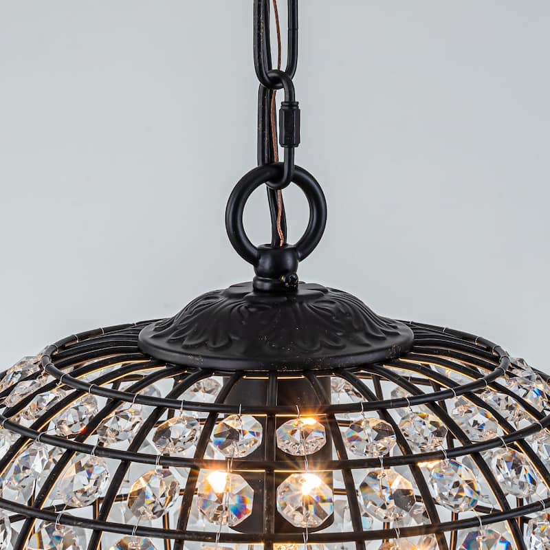 Retro French 4/5-Light Antique Brass Globe Crystal Chandelier for Living/Dining Room