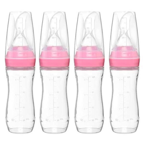 slide 2 of 9, Tadpoles 4 oz Silicone Baby Food Dispensing Spoon 4 Pack - Includes Stopper (Pink)