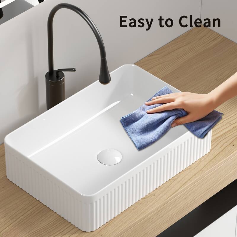 GDFStudio - Adrian Porcelain Vessel Sink with Modern Countertop Bathroom Basin Design