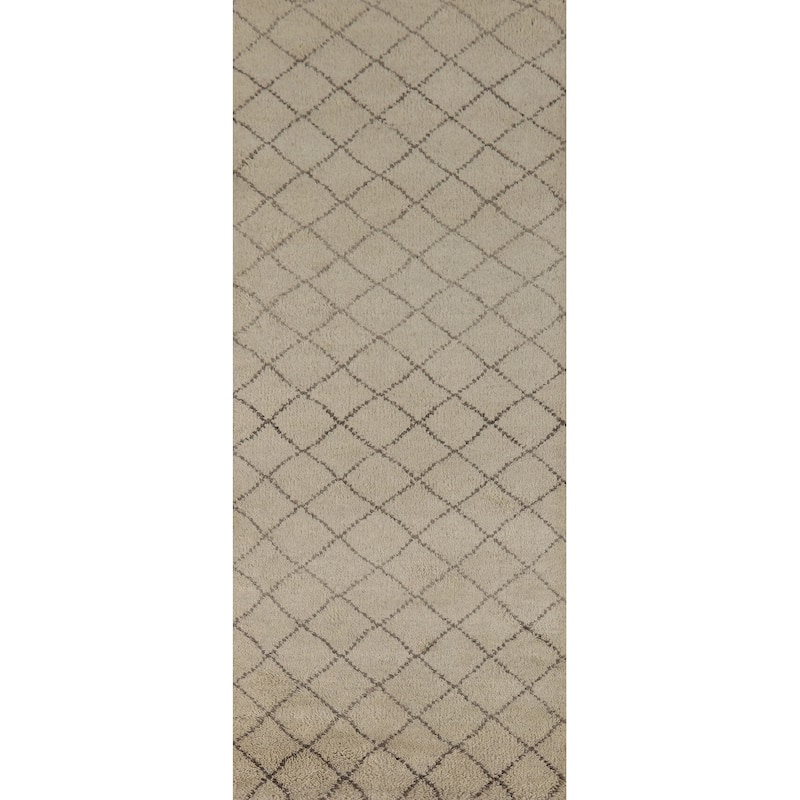 All-Over Trellis Moroccan Oriental Runner Rug Handmade Wool Carpet - 2'6" x 7'11"