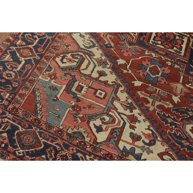 Hand Knotted Oriental 100% Wool Carpet Traditional Medallion Oranges & Rust Heriz (serapi) Area Rug - 11' 0'' X 10' 4''