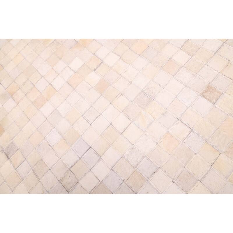 ECARPETGALLERY Handmade Cowhide Patchwork Cream Leather Rug - 8'0 x 10'0