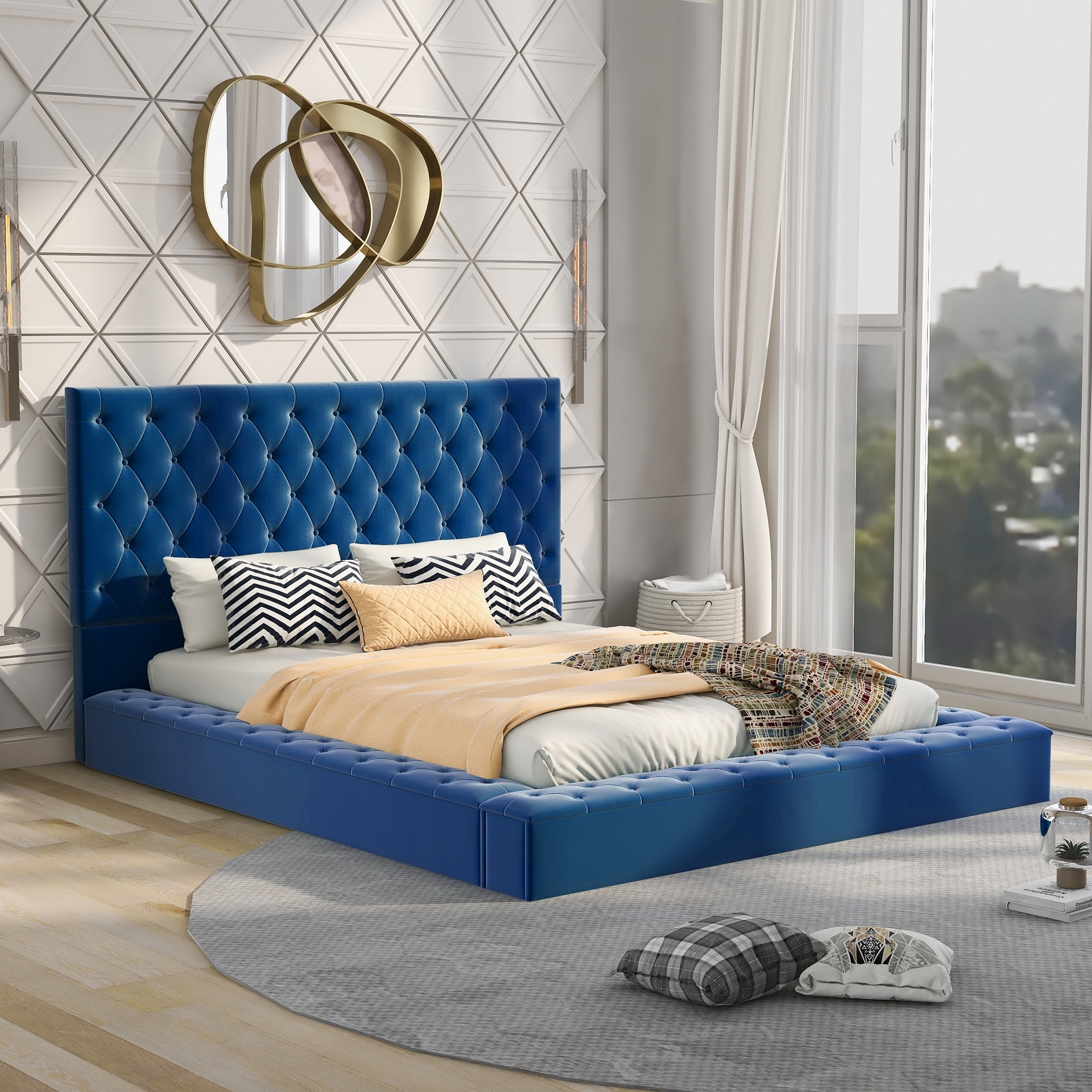 High profile queen bed hot sale frame with headboard