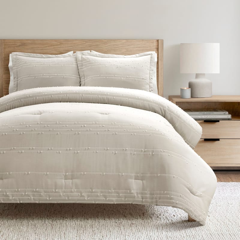 Lush Decor Clipped Stripe Jacquard Comforter 3 Piece Set