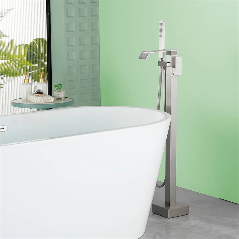Floor Mount Tub Faucet With Hand Sprayer Freestanding Roman Bathtub Faucet Brass Waterfall Tub Filler Trim With Handheld Showe