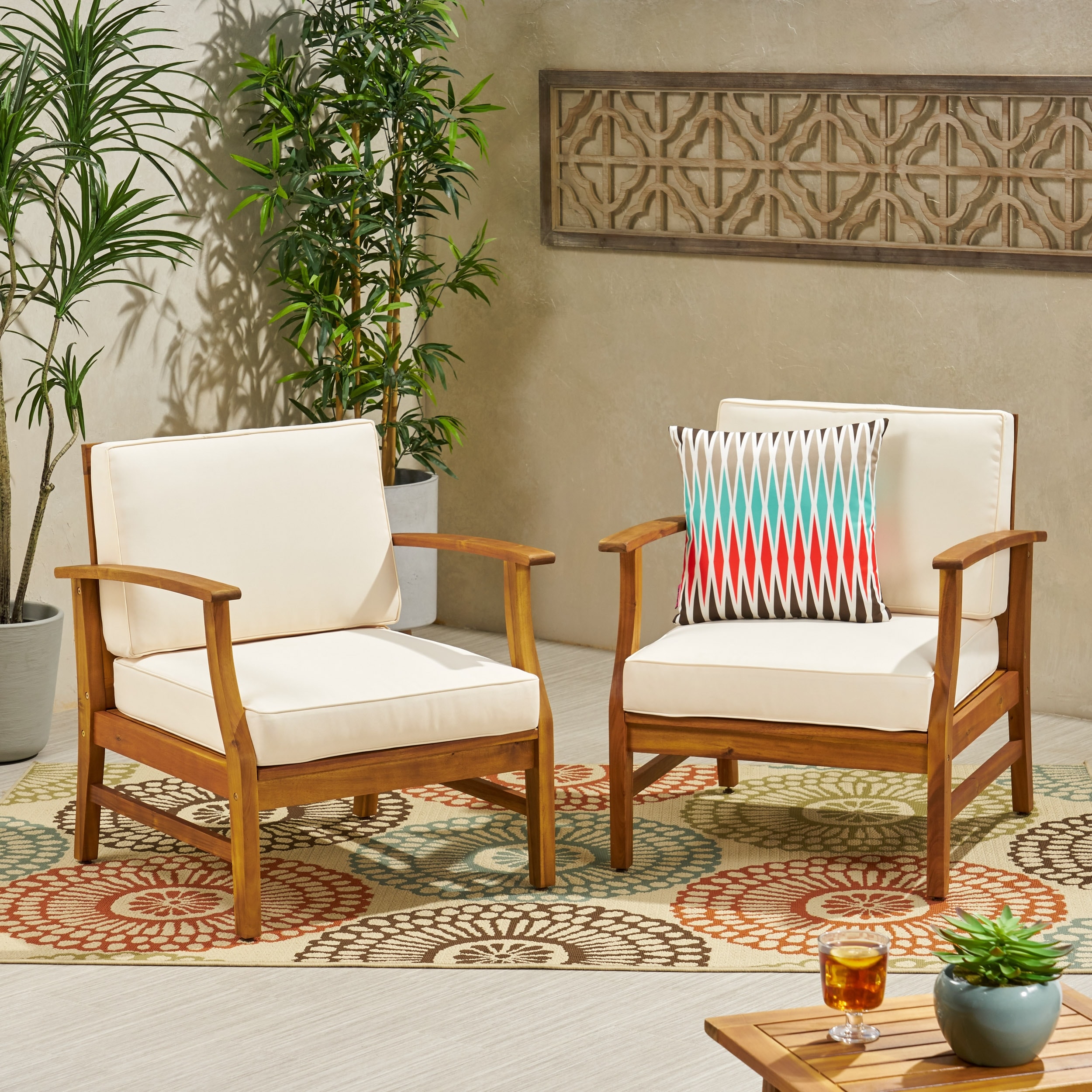 Shop Perla Outdoor Acacia Wood Club Chair With Cushion Set Of 2 By Christopher Knight Home Overstock 17952823