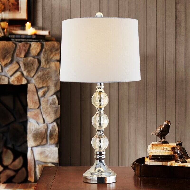 28" Silver Chrome / Clear Bedside Table Lamp Set (Set of 2)