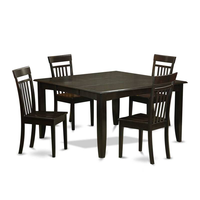 HomeStock 5-Piece Square Cappuccino Finish Solid Wood Top Dining Table with 4 Chairs